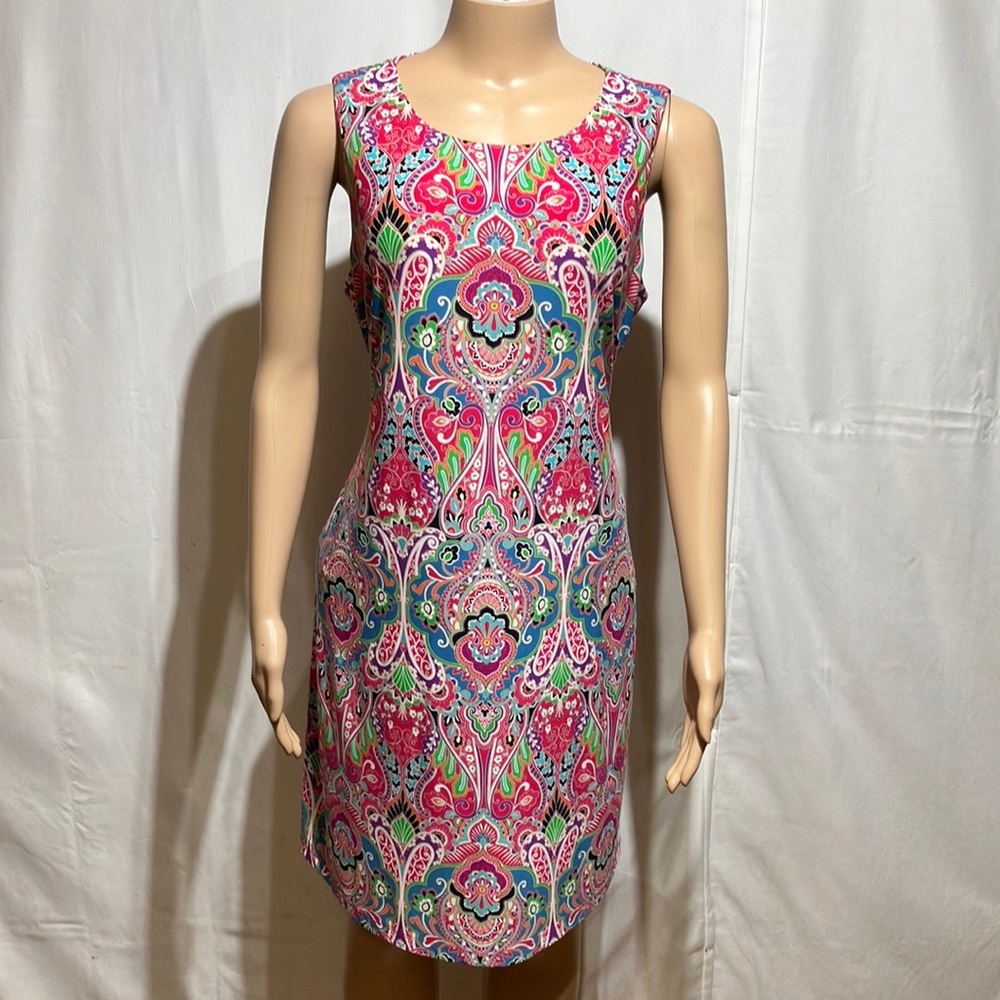 Tommy Hilfiger Pink and Blue Sheath Dress Sleeveless Scoop Neck Mini